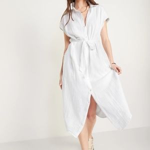 NWT Short Sleeve Waist Defined Midi Shirt Dress